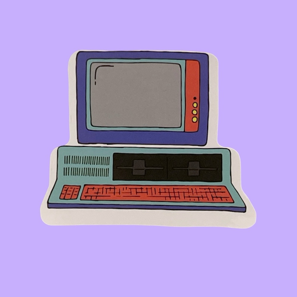 Colorful Retro Computer Sticker Teal, Purple & Coral Accents 80s 90s Vinyl
